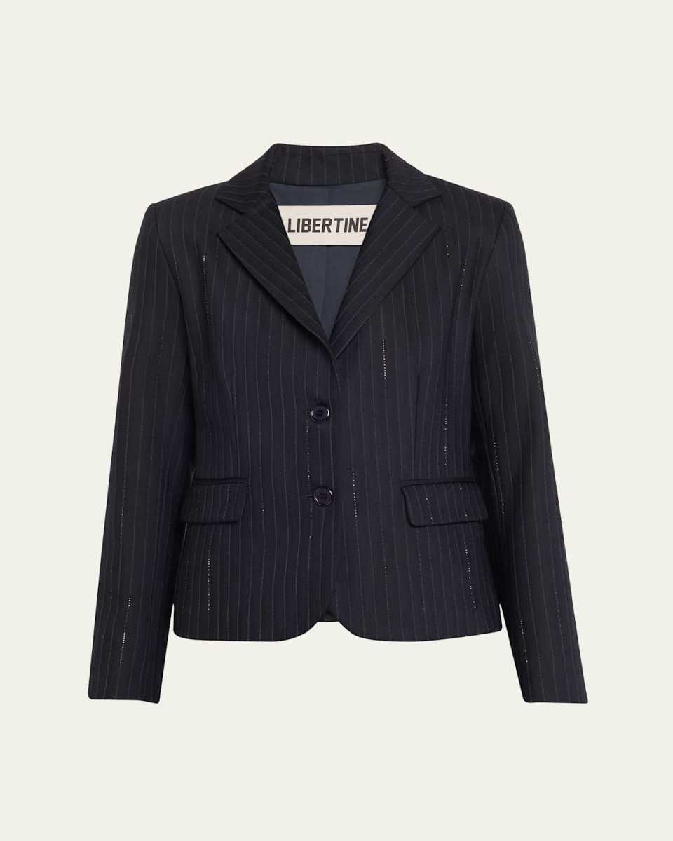 Crystal Pinstripe Single-Breasted Short Jacket